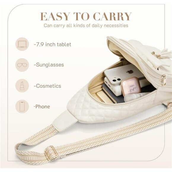 Missnine Sling Bag Crossbody Fanny Pack Quilted Chest Bag PU Leather Travel Purs - Picture 3 of 7